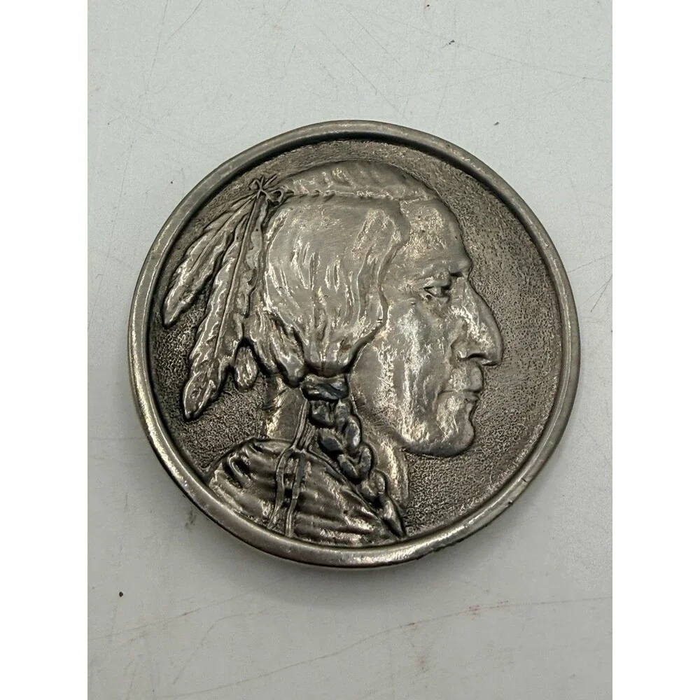 Vintage Silver Metal Type Indian Head Buffalo Nickel Belt Buckle Chief # 2064